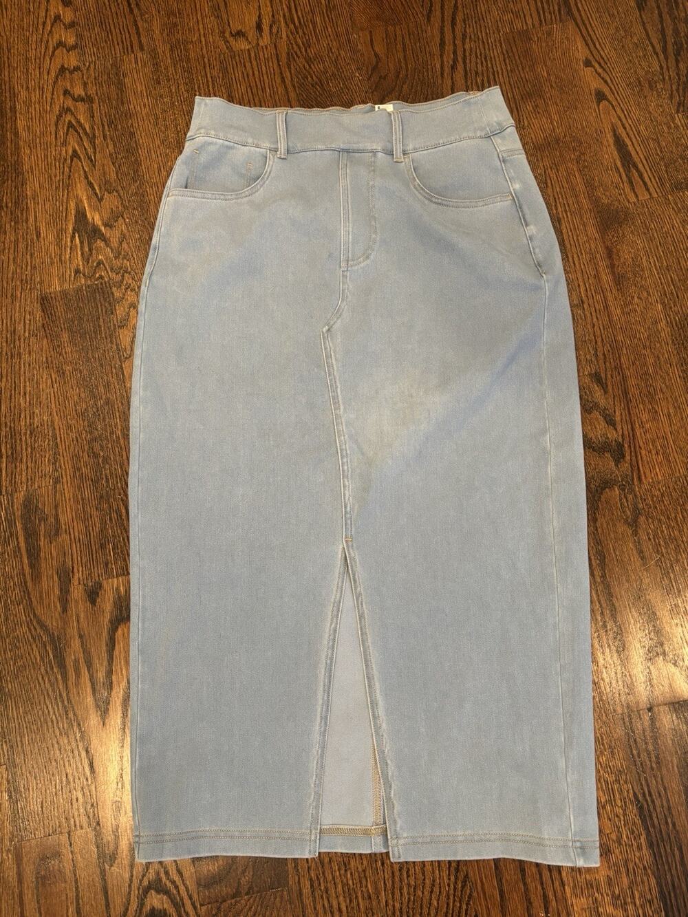 Halara Flex Women’s High Rise Pull-On Denim Midi Pencil Skirt M Pockets Slit